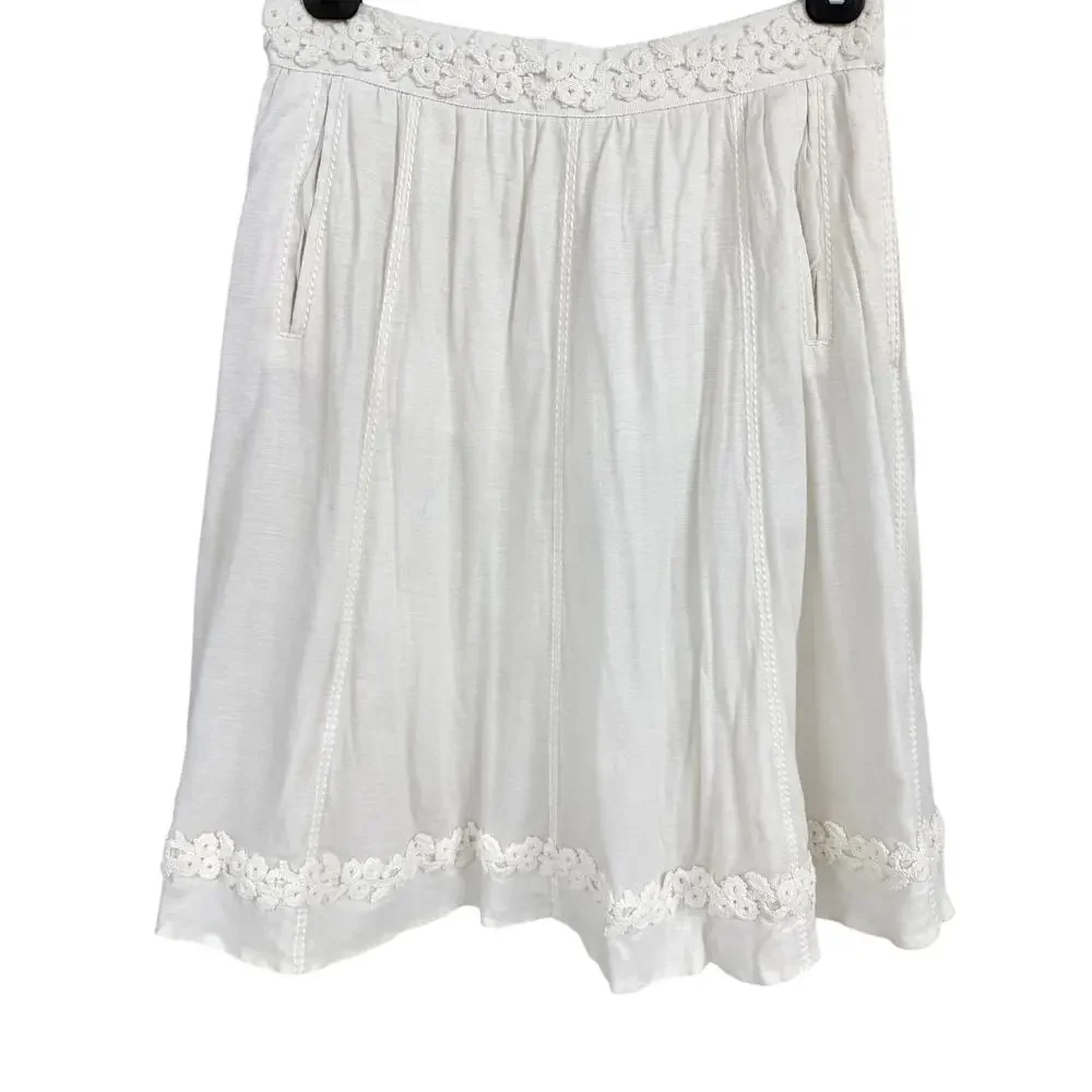 Louis Vuitton Paris White Cotton Embellished Skirt 36 France Silk Lined Rosettes
